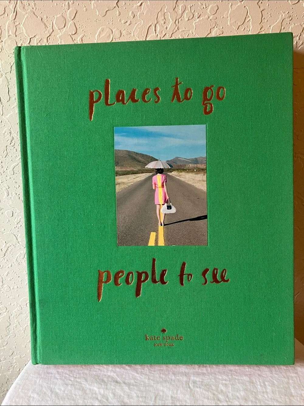 kate spade: Green “Places to Go People to See” Table Book- gold foil